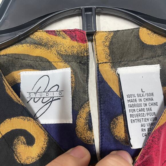 DG Studio Womens Size Large Silk Boxy Top Blouse Vintage Patterned Short Sleeves - Picture 5 of 7